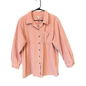 L.L. Bean Comfort Corduroy Relaxed Shirt women 1X  pink button up long sleeve